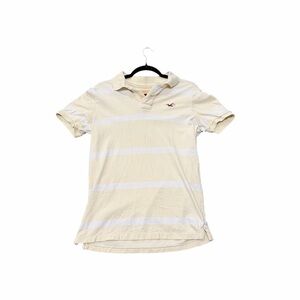 Hollister Cream White Striped Polo Shirt Seagull Logo L